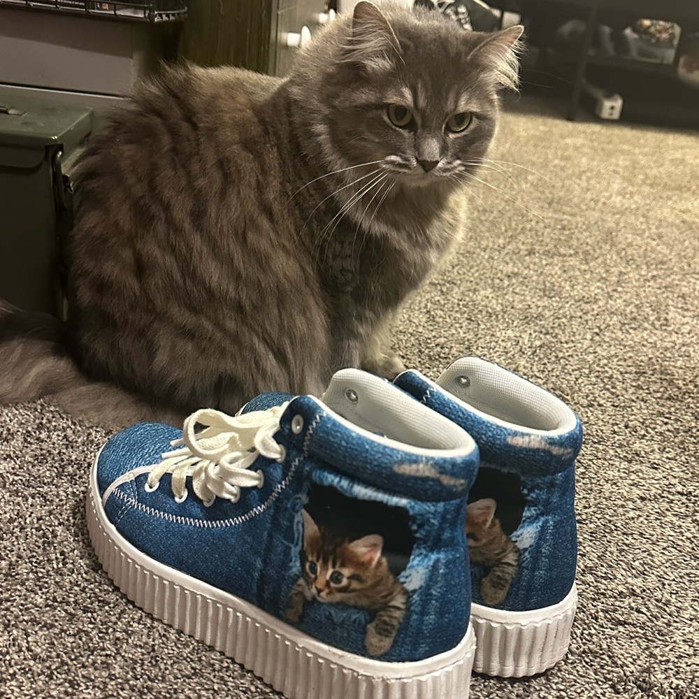 Blue Cat Print Platform Sneakers